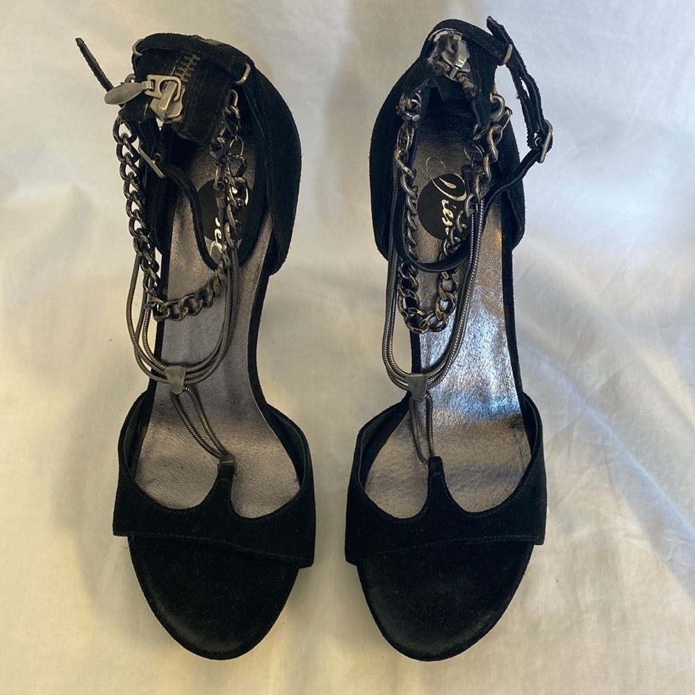 Diesel Black Suede Sandals with Chains